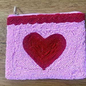 Beaded pouch pink, red Heart XOXO Love zip pouch for Stadium purse bag